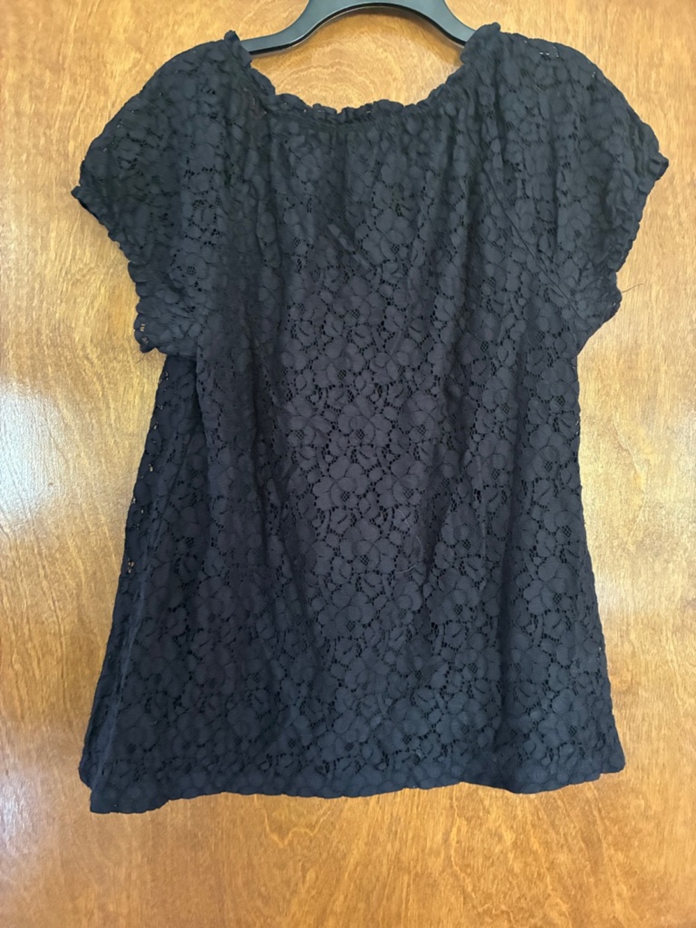 Style & Co. Black Lace Short Sleeve Top with Embroidered Neckline - Picture 4 of 4